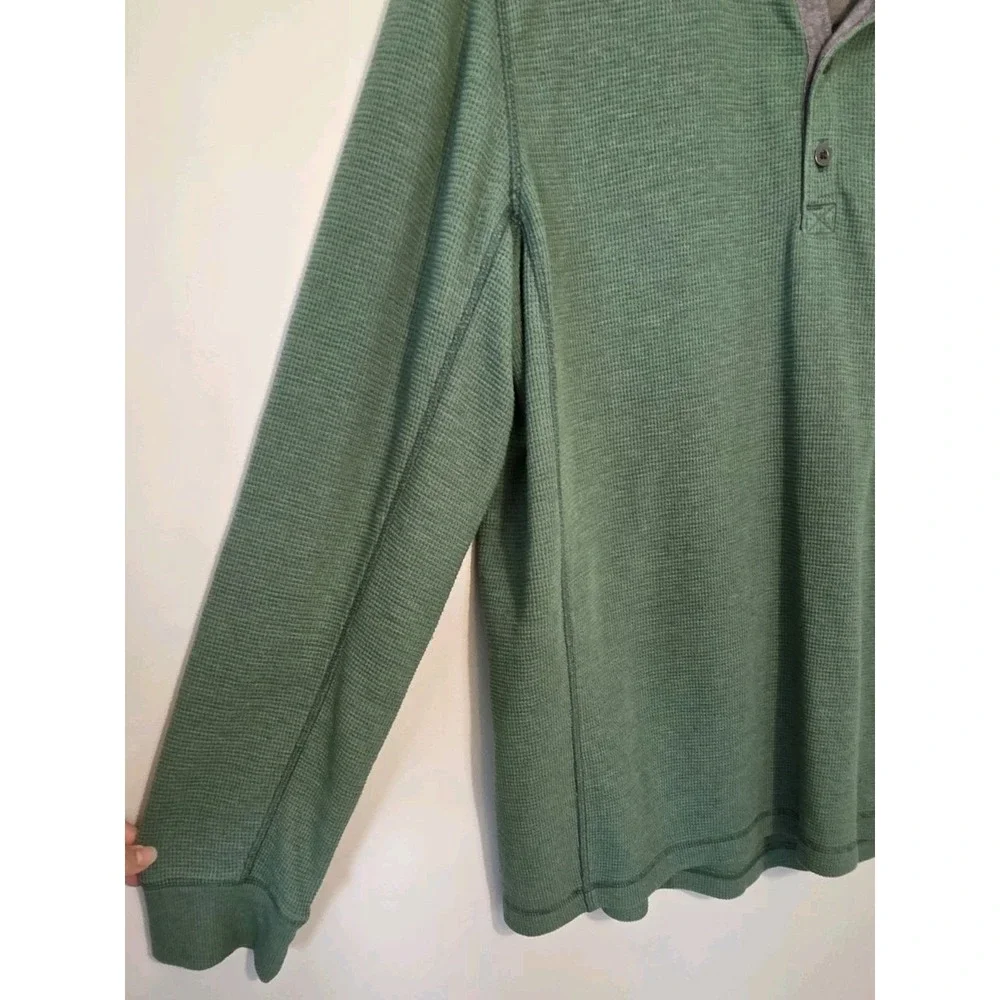 Eddie Bauer Mens Waffle Knit Henley Thermal Shirt Sz Large Green Outdoors Layer